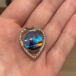 Heart-Shaped Blue and Orange Incandescent Outdoor Nature Lover Vintage Pendant